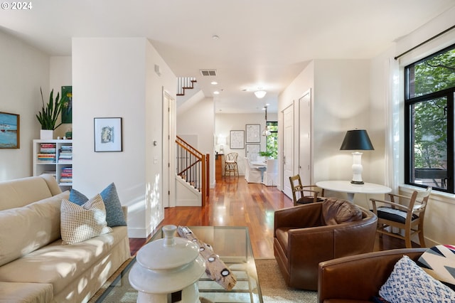 living room featuring light wood-type flooring