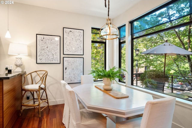 dining area with dark wood-type flooring