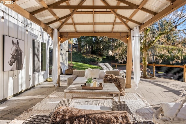 view of patio / terrace with a gazebo and an outdoor living space