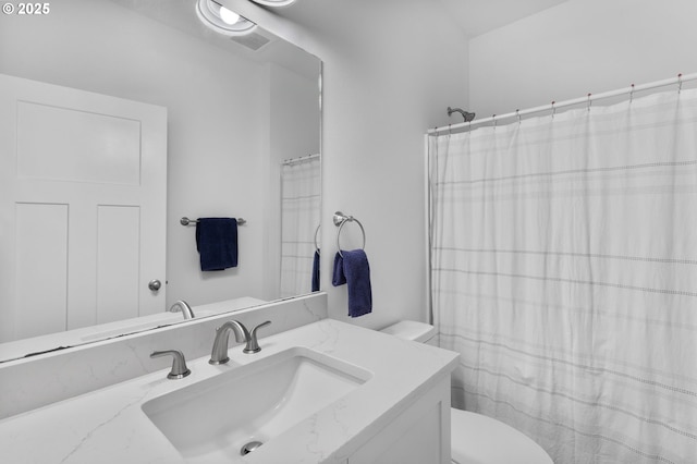 5769 NW Logan Rd, Lincoln City, OR 97367 - bathroom featuring toilet, vanity, and a shower with shower curtain