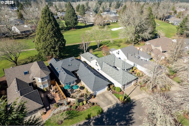 birds eye view of property featuring a residential view and golf course view