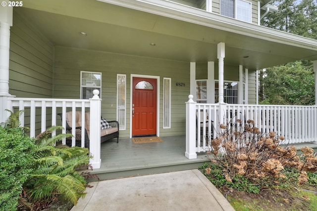 entrance to property featuring covered porch