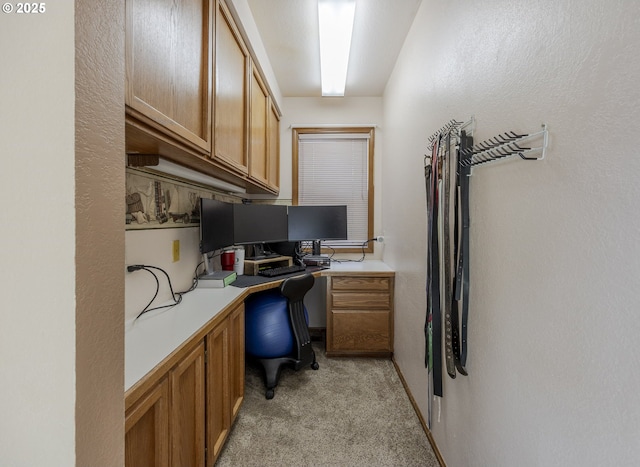 home office featuring light carpet