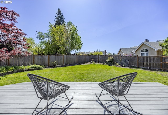 deck featuring a lawn and a fenced backyard
