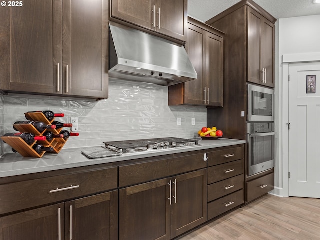 4745 S 19th St, Ridgefield, WA 98642 - kitchen featuring light wood-type flooring, under cabinet range hood, dark brown cabinets, and stainless steel appliances