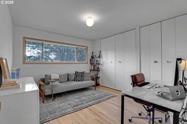 office with light wood-style flooring