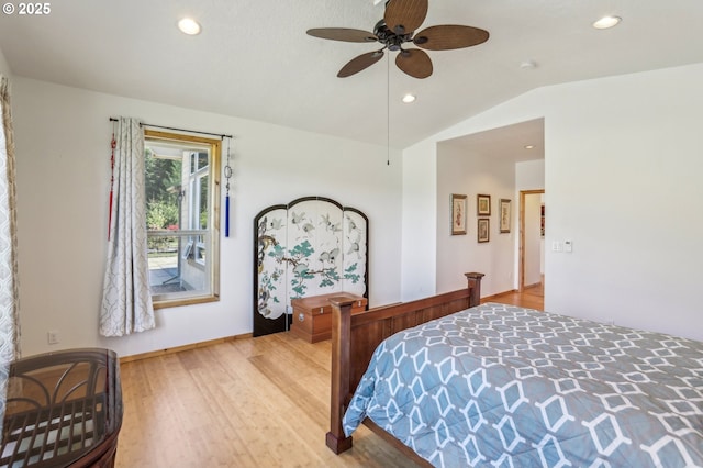 52135 E Terra Fern Dr, Sandy, OR 97055 - bedroom with vaulted ceiling, light wood-type flooring, recessed lighting, and a ceiling fan