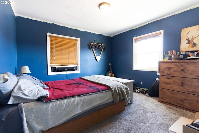 carpeted bedroom featuring cooling unit