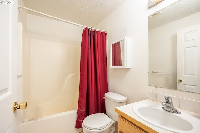 1280 Peets Ct, Eugene, OR 97402 - bathroom with shower / bath combination with curtain, vanity, and a textured ceiling