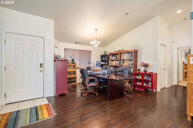 1280 Peets Ct, Eugene, OR 97402 - office space featuring a chandelier, lofted ceiling, and wood finished floors