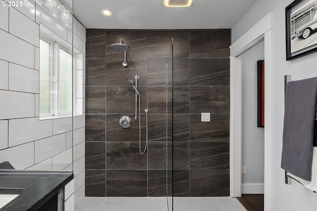 48 Eagle Crest Dr Unit 4A, Lake Oswego, OR 97035 - full bath with a tile shower, vanity, and recessed lighting