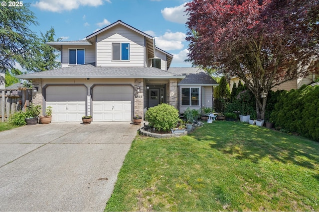 4055 NE 13th Ter, Gresham, OR 97030 - view of front of home featuring concrete driveway, a shingled roof, central AC, and brick siding