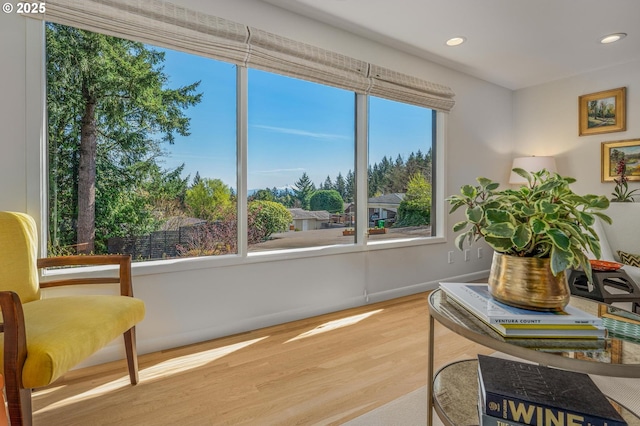 2631 SW Sherwood Dr, Portland, OR 97201 - sitting room featuring wood finished floors, baseboards, and recessed lighting