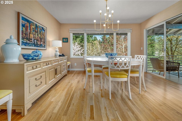 2631 SW Sherwood Dr, Portland, OR 97201 - dining room with light wood-type flooring, an inviting chandelier, baseboards, and plenty of natural light