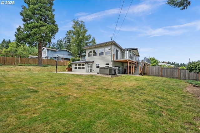 620 Sky Ln, Forest Grove, OR 97116 - back of house with stairs, a fenced backyard, a wooden deck, and a patio area