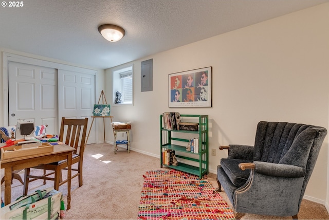 7067 N Dwight Ave, Portland, OR 97203 - home office with carpet flooring, a textured ceiling, and electric panel