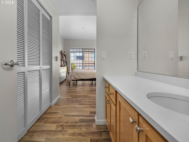 bathroom featuring wood-type flooring and vanity