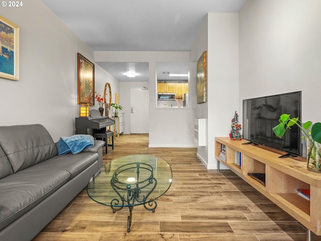 living room with light hardwood / wood-style flooring