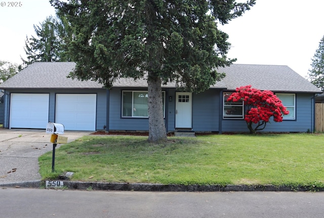 550 NE 20th Dr, Gresham, OR 97030 - ranch-style house with an attached garage, driveway, a front lawn, and roof with shingles
