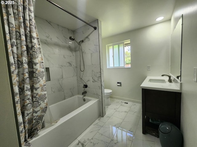 550 NE 20th Dr, Gresham, OR 97030 - full bath with toilet, shower / tub combo, vanity, marble look tiles, and recessed lighting