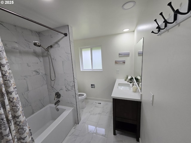 550 NE 20th Dr, Gresham, OR 97030 - full bath with marble finish flooring, vanity, recessed lighting, and shower / tub combo with curtain