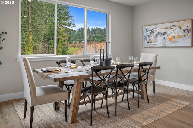 dining area featuring baseboards and wood finished floors