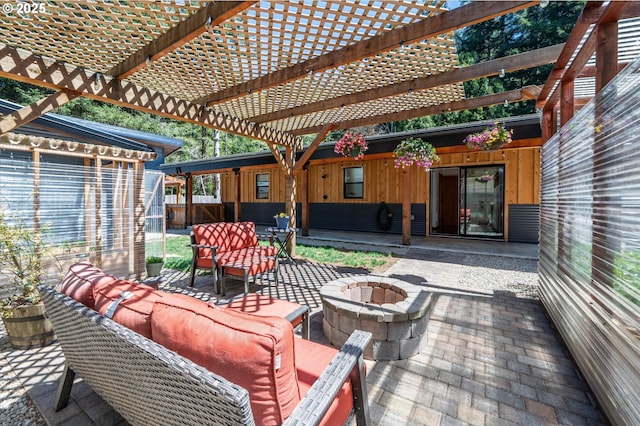 2345 Deady St, Port Orford, OR 97465 - view of patio / terrace with an outdoor living space with a fire pit and a pergola