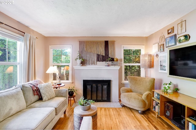 3374 Pioneer Dr, Salem, OR 97302 - living area featuring wood-type flooring, a glass covered fireplace, and healthy amount of natural light