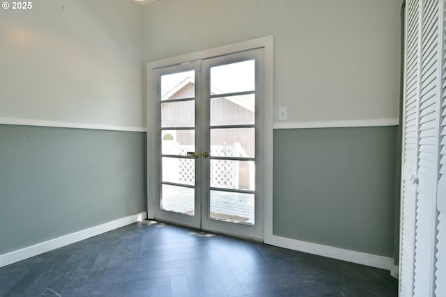4820 SE Haig St, Portland, OR 97206 - doorway to outside with french doors, baseboards, and dark wood-type flooring