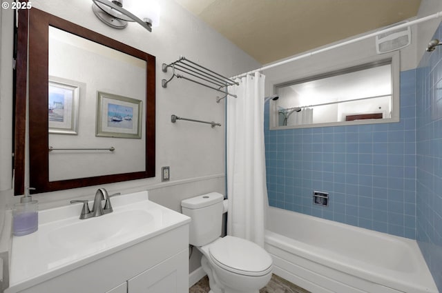 4574 Manzanita St, Eugene, OR 97405 - full bathroom with vanity, shower / bath combo with shower curtain, and toilet