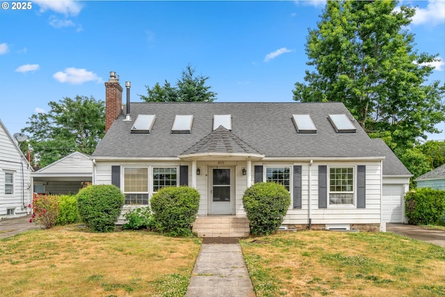 4715 N Willamette Blvd, Portland, OR 97203 - view of front of property with a chimney, a front yard, and roof with shingles