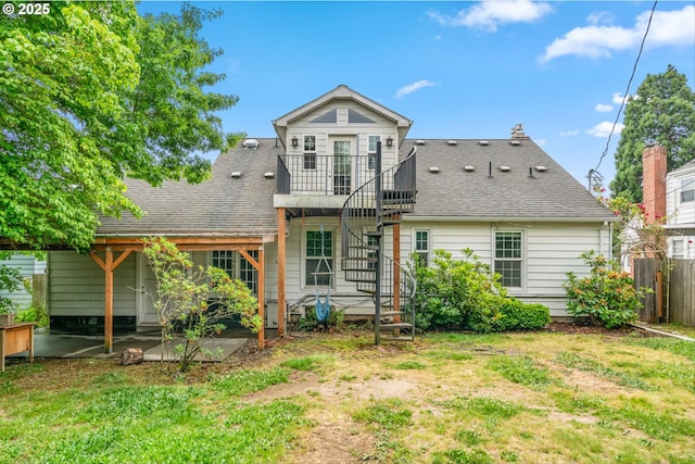 4715 N Willamette Blvd, Portland, OR 97203 - rear view of property with stairs, a patio area, and a shingled roof