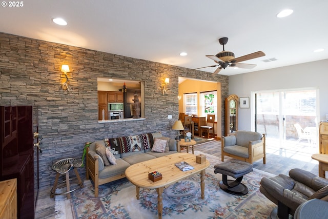 6065 Cherry Heights Rd, The Dalles, OR 97058 - living room featuring recessed lighting and a ceiling fan