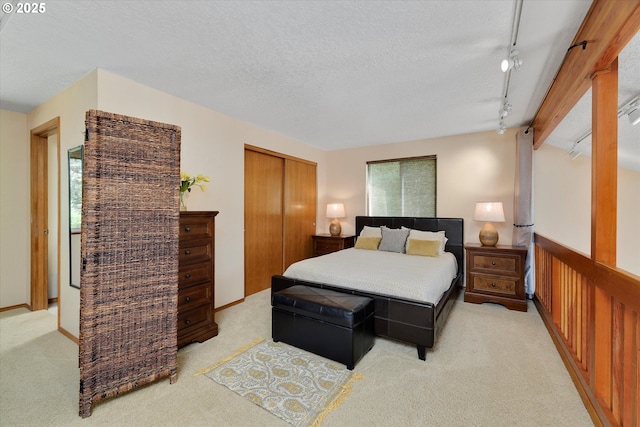 71848 Northshore Dr, Birkenfeld, OR 97016 - bedroom with track lighting, light carpet, a closet, and a textured ceiling