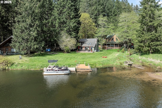 71848 Northshore Dr, Birkenfeld, OR 97016 - view of dock with a yard, a water view, and a wooded view