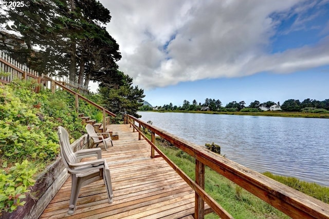604 15th Ave, Seaside, OR 97138 - dock area with a water view and stairway