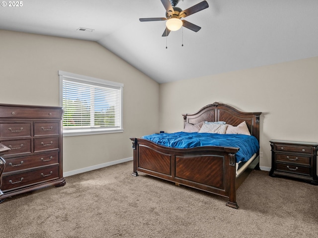 883 Washington St, Lafayette, OR 97127 - bedroom featuring vaulted ceiling, light carpet, baseboards, and ceiling fan
