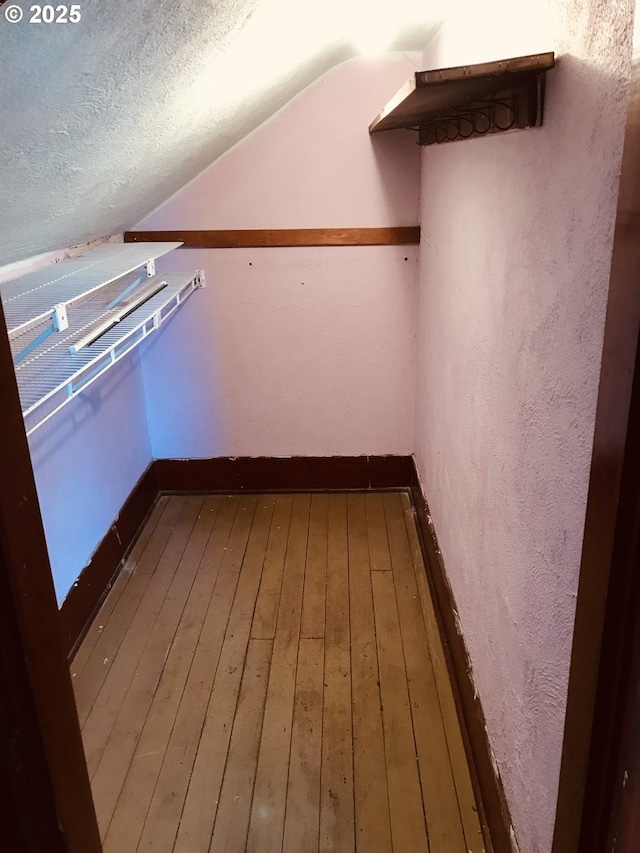 spacious closet featuring wood-type flooring and lofted ceiling