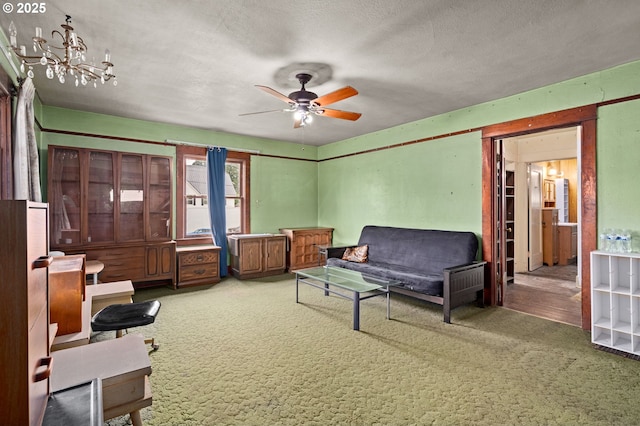 721 Columbia Blvd, Saint Helens, OR 97051 - carpeted living room featuring ceiling fan and a textured ceiling
