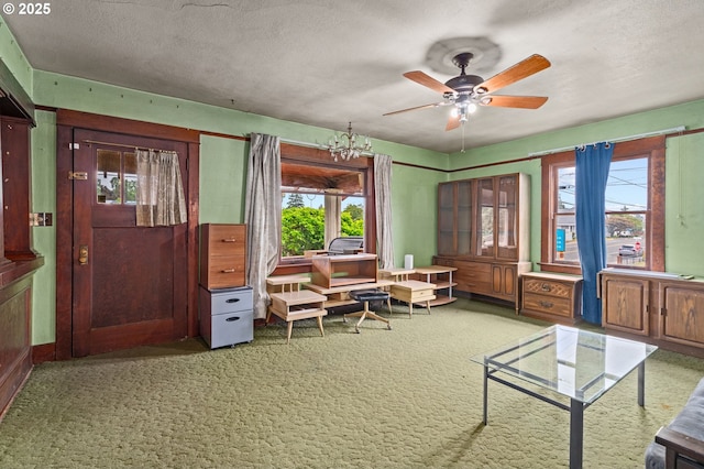721 Columbia Blvd, Saint Helens, OR 97051 - home office with a ceiling fan, carpet, and a textured ceiling