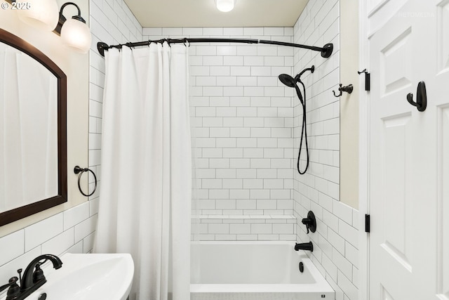 18462 Anduin Ter, Lake Oswego, OR 97034 - bathroom with a sink and shower / bath combo with shower curtain