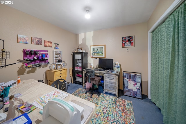 bedroom featuring carpet flooring and a desk