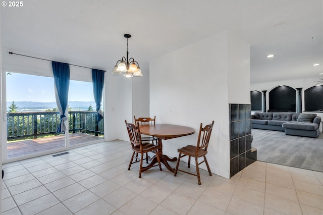 20700 SW Cherry Hill Rd, Sheridan, OR 97378 - dining room with a chandelier, light tile patterned floors, and recessed lighting
