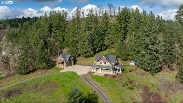 drone / aerial view with a view of trees