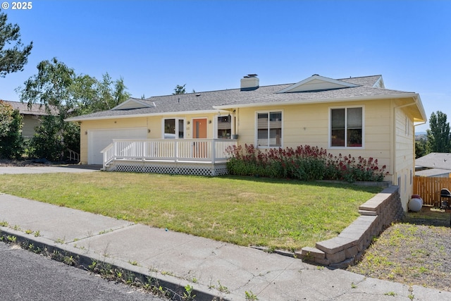 611 Summit Ridge Dr, The Dalles, OR 97058 - ranch-style home featuring an attached garage, a front lawn, concrete driveway, and a chimney