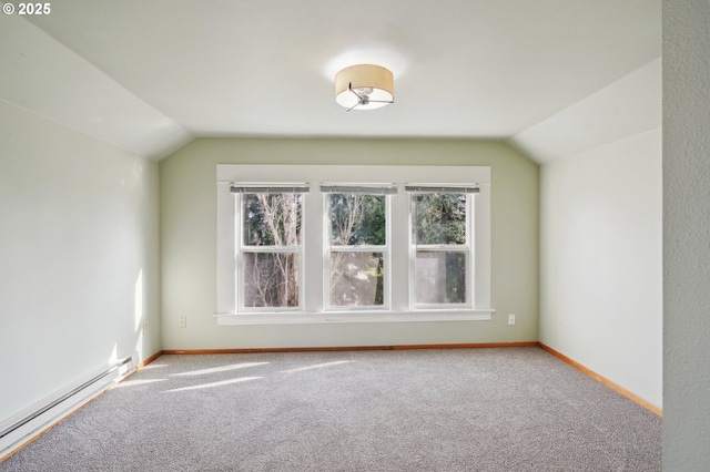 4314 SE 72nd Ave, Portland, OR 97206 - bonus room featuring a baseboard radiator, lofted ceiling, carpet floors, and baseboards