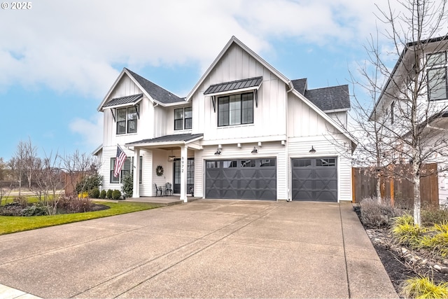 modern farmhouse with a garage