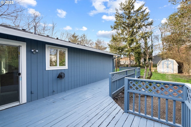 deck featuring a storage shed