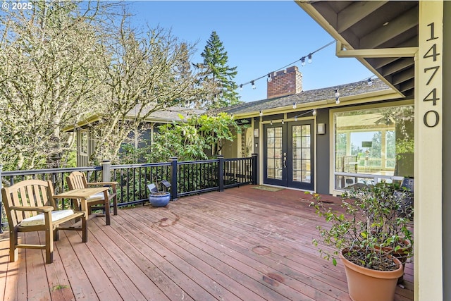 wooden terrace with french doors