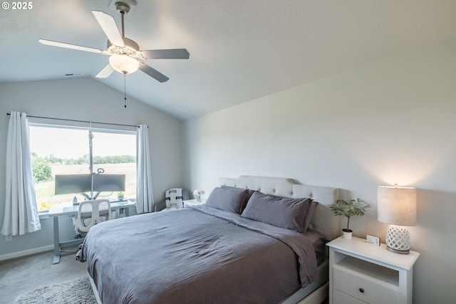 4507 Sagecrest Dr, Albany, OR 97322 - bedroom featuring light carpet, lofted ceiling, and ceiling fan